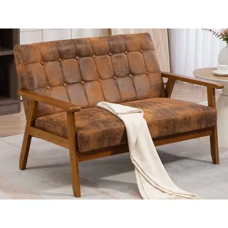 KLAM HOME Loungesessel 2-Sitzer Doppelsitzsofa mit Schwammauflage (Massivholzsessel, 1-St., Mit Rückenlehne und Armlehnen), Für Schlafzimmer Wohnzimmer Balkon Büro braun