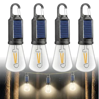 4 Stück Campinglampe Aufladbar, Solar Camping Licht Zeltlampe mit 3 Helligkeitsmodi, LED Camping Lampe mit Karabiner, Campinglampe Solar, LED Camping Laterne für Outdoor Notfall Angeln