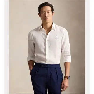 Polo Ralph Lauren für Herren. 710968915505 Slim Fit Leinenhemd weiß (L), Lässig, Party, Klassisch, Langarm