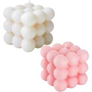 Yeenano Aesthetic Room Decor,2 Stück Bubble Kerze Candle,Duftkerze In Würfelform,Kerzen Deko,Kleine Würfelform,Dekos Kerze Aus Sojawachs,Natürlich Und Wohlriechend Kerzen,für Home Dekos(Rosa & Weiß)