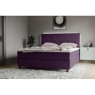 Boxspringbett HOME AFFAIRE "Alenika", lila, B:141cm L:208cm, 100% Polyester, Komplettbetten, Boxspringbett, mit LED - Beleuchtung, mit Taschen-Federkernmatratze