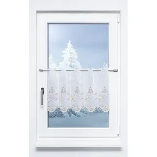 Plauener Spitze® Scheibengardine Rehkitz im Wald (1 St), transparent, HxB 40x210.6cm grün 210 cm x 40 cm