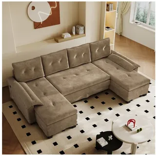 Celya Schlafsofa U-Form mit Bettfunktion, Inklusive 4 Kissen, mit USB-Ladefunktion, modulares Design,modernes Wohnzimmer-Sofa braun