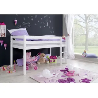 RELITA Hochbett Alex 90 x 200 cm inkl. Rollrost Buche massiv weiß lackiert