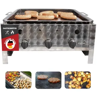 siwitec Gastrobräter, 3-flammig, Gastrogrill, Gasgrill, Wurstbräter aus Edelstahl – Profi Kombi-Bräter für Gastronomie, Imbiss & Catering, leistungsstarker Grill mobil, (B) 64 x (T) 52 x (H) 28 cm