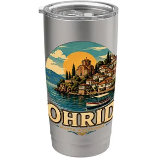 Vintage Ohrid Mazedonien Reise Souvenir Wahrzeichen Geschenk Doppelwandiger Edelstahl-Thermobecher