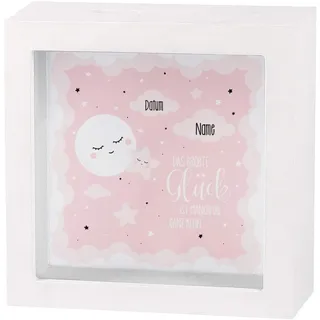 Striefchen® Spardose zur Geburt eines Kindes mit Namen und Geburtsdatum als Geldgeschenk Mond Rosa