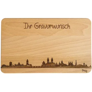 SNEG Brotzeitbrett Prag Skyline | Frühstücksbrettchen aus Buche | Holz Schneidbrett | Geschenk mit Gravur | Frühstücksbrett | Tschechien (Standard (22x14x1cm), 2. mit persönlicher Gravur)