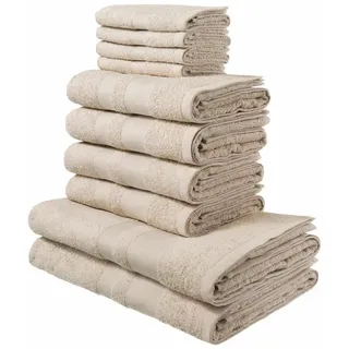 OTTO home Handtuch Set Vanessa, 10-tlg Handtuch-Set, weich, in Standard- und Premium-Qualität, Walkfrottee (Set, 10-St), 100% Baumwolle, Duschtücher, Handtücher, Gästetücher, mit Bordüre beige