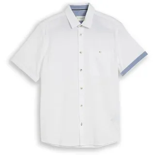 TOM TAILOR Herren Regular Fit Kurzarmhemd aus Baumwolle, weiß, Uni, Gr. XXXL