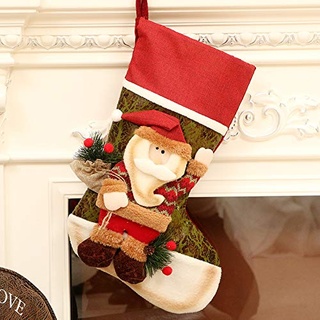 Byou Nikolausstrumpf,Weihnachtsstrumpf Baumwolle und Leinen Große Öffnung mit weihnachtlicher Stickerei für Weihnachtsbaum Kaminwand Dekorationen