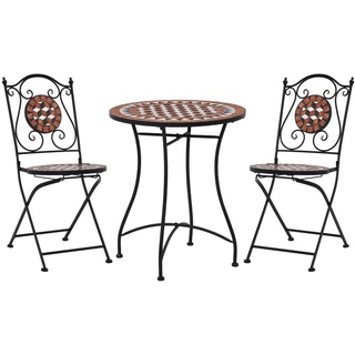 【Skandinavischer Stil】3-tlg. Garten-Bistro-Set ,1 Tisch+2 Stühle, Gartenmöbel Set, Terassenmöbel für Garten Mosaik Keramik Terrakotta