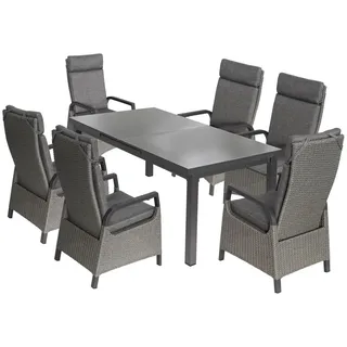 bellavista - Home&Garden® Gartenlounge-Set Gartenmöbel-Set Boston 4 Ausziehtisch + 6 Hochlehner, (Set, 7-tlg., 1x Tisch, 6x Hochlehner Gartenstühle), Aluminium, für 6 Personen, Ausziehtisch, wetterfest - Garten, Terrasse grau