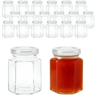mikken Marmeladenglas kleine Einmachgläser 110 ml Glässchen mit Deckel und Etiketten, (Spar-Set, 20er Set), mit Twist-Off Deckel weiß