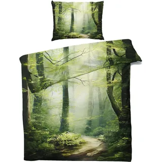 Generisch Bettwäsche Wald 135x200 - Natur Wendebettwäsche, 110gsm Mikrofaser, Weiche & Kuschelige & Bügelfreie Bettbezug 2er Set, 1 Kopfkissenbezug 80x80, mit Reißverschluss &4704