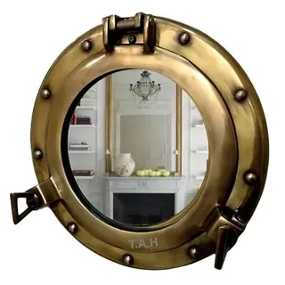 Bullaugenspiegel aus antikem Messing, Aluminium, 38,1 cm, Wandbehang, nautische Heimdekoration