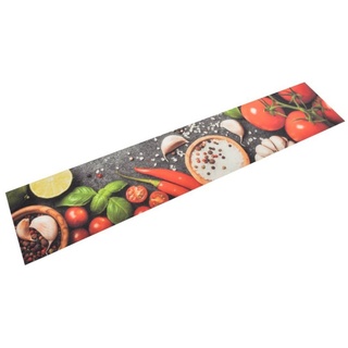 Fußmatte Küchenteppich Waschbar Gemüse 60x300 cm Samt, vidaXL, Rechteckig, Höhe: 0.5 mm grau|rot