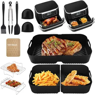 Refined Living Backform Airfryer Zubehör,Heißluftfritteuse Zubehör Set,Silikonformen,BPA-frei, (Airfryer Zubehör für AF500EU, Heißluftfritteuse Zubehör Set 15-teilig, 100 Blatt Fettfreies BackpapierEdelstahl Rack, Spieße, Fritteusen Set, Dual-Zone Heißluftfritteuse Zubehör, AF500EU Zubehör, Heißluftfritteusen Grillzubehör, Ideal für Pommes, Hähnchen und mehr,Familien und Partys, Langlebig, Vielseitigkeit, Gesund kochen, Keine Fette, keine Öle 15-tlg), für Dual Air Fryer 10,4L AF500EU, AF500EUCP