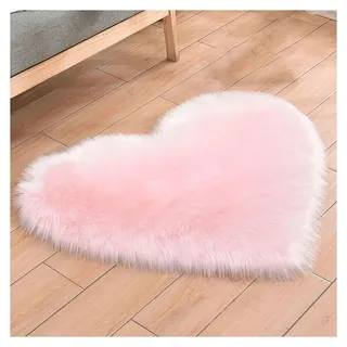TSWNG Teppich Herzform Rosa, Faux Lammfell Schaffell Teppich Kunstfell Matte, Flauschiger Fellteppich, Dekoteppich für Schlafzimmer, Wohnzimmer, Bettvorleger, Dekofell für Stuhl (60 * 120cm)