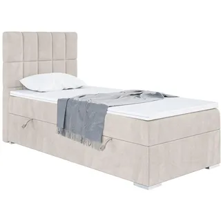 MEBLINI Boxspringbett mit Bettkasten - Gepolstert Einzelbett mit Matratze und Topper - Polsterbett mit Stauraum - Bett mit Kopfteil - Stauraumbett - Lukas - 100x200 Links - H4/Beige Samt