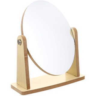 VOSAREA Schminkspiegel Holz Kosmetikspiegel Runde Desktop-Spiegel Vergrößerung Drehbar für Arbeitsplatte nach Hause Reisen