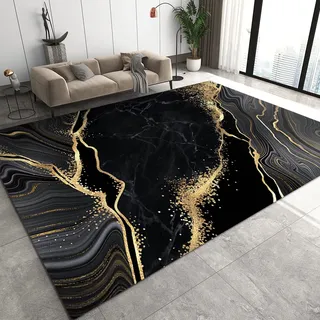 Luxuriöser Marmor Aus Schwarzem Gold Teppiche Gegend, Abstrakte Nachthimmel-graue Strichzeichnungen Dekorativer Teppich für Wohnzimmer, Schlafzimmer, Esszimmer Badezimmer Küche Flur Läufer 60 x 120cm