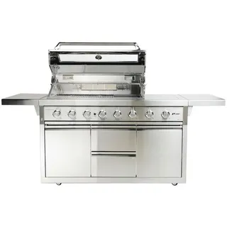 Santos Gasgrill SANTOS P-618 Gasgrill, 6 Hauptbrennern, Heckbrenner, Seitenbrenner, 2 Edelstahlrosten, Grillplatte aus Gusseisen, Seitenbrenner 37x30cm