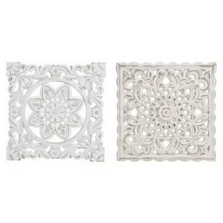 Meinposten Wanddekoobjekt Wandornament Holz weiß 38x38 cm shabby Landhaus Ornament Holzbild (1 St) weiß