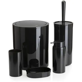 HowHomely Set Klobürste Badezimmer Mülleimer Seifenspender Seifenschale schwarz | Badmülleimer und Toilet Brush und Zahnputzbecher Seifenablage schwarz