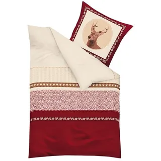 Kaeppel Biber Bettwäsche 2 TLG. 135x200cm Oh Deer Hirsch Herzen Natur Rot Sand Creme Braun