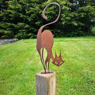 BGJJGT Metall-Gartendekoration, 40 cm Rost-Effekt, Metallzaun-Dekoration, rostige Eisen-Katzenskulptur für Garten und Zaun
