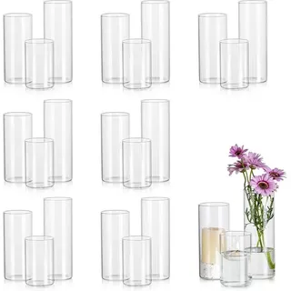 Glasseam Moderne Glasvase Set 24 Stück 10/15/20cm Blumenvasen Zylindervasen