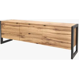 BDW - TV Schrank 160 cm lang - Fernsehtisch Modern, Industrial - Lowboard Stehend für Wohnzimmer - Fernsehtisch mit 2 Türen und 2 Schubladen - Wotan Eiche mit Schwarz