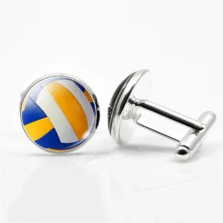 Manschettenknöpfe für Herren, Mode Sportliche Runden Glas Volleyball Muster Neuheit Manschette Schnalle, Modisches Shirt Zubehör Geschenk Für Buchhalter Boss Business Hochzeit Prom Offizieller An