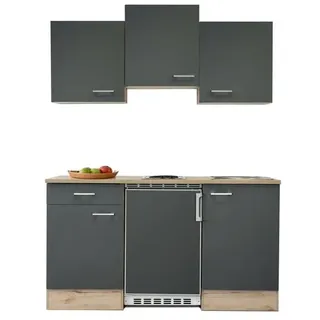 Singleküche mit E-Geräten - 150 cm breit - Basaltgrau Matt San Remo Eiche – Morena