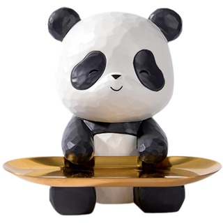 BLOOOK Statue Skulptur,Panda Figur Dekorative Tablett,Panda Bär Skulpturen mit Dekotablett,Pandabär Deko Figuren Schlüsselschale,Panda Geschenk,Dekoschale für Kosmetik Schmuck Kerzen