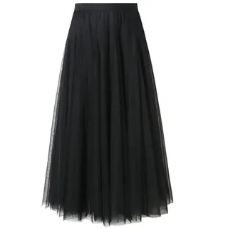Matty-LZ Damen Rock Einfarbig Mehrlagiger A-Linien Garnrock mit Hoher Taille Eleganter Casual Frauenröcke Langer Rock Maxirock Spitzenrock (Schwarz, Eine Größe (34-44)) - Eine Größe (34-44)