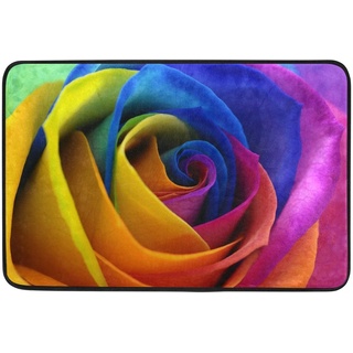Use7 Fußmatte für den Innen- und Außenbereich, Regenbogen-Rose, Ölgemälde, 60 x 40 cm