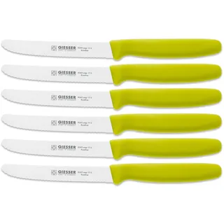 Giesser Messer - Made in Germany - 6er Set Brötchenmesser Tomatenmesser Küchenmesser Allzweckmesser Universalmesser Gemüsemesser 3mm Wellenschliff Klingenlänge 11cm Limette