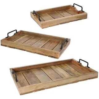 Home & styling collection Tablett Serviertabletts aus Holz, 3 Stück im Set, Holz