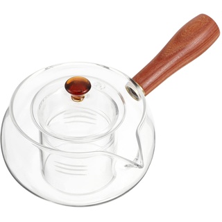 Lurrose Japanische Teekanne Tokoname Kyusu Teekanne Glas Teekanne mit Tee- Ei Tee Wasserkocher Gießen Kaffee Wasserkocher mit Holz Griff für Home Office 300ML