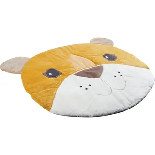 Sterntaler Spieldecke Löwe Leo – Wattierte Krabbeldecke aus samtig weichem Stoff – mit Knisterpapier und Quietsche - Activity Spielmatte Löwenkopf, geeignet für Spieltrapez, 100x100 cm, mattgelb