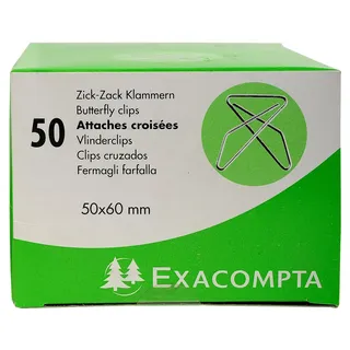 Exacompta 20x Box mit 50 Stück Zick-Zack Büroklammern, 50x60mm - 14766E