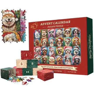 Hund Adventskalender 2025, 1000 Stück Weihnachts -Jigsaw Adventskalender 2025, 24 Tage Countdown -Puzzle für Erwachsene Kinderfamilie Spielzeuggeschenke |.Kalender
