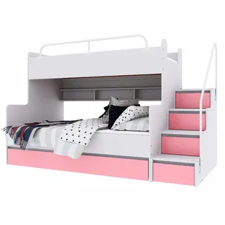 Marlux-Meble Hochbett Kinderbett JSM-3 mit Treppe 80x190 + 120x190 Matt Kinderbetten Funktionsbett Etagenbett Stockbett Kinderhochbett Jugendhochbett (Rosa Matt)