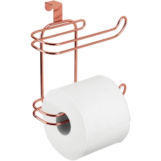 mDesign Toilettenpapierhalter für über den Spülkasten – Elegante Halterung für eine Rolle Klopapier und eine Ersatzrolle – Papierrollenhalter ohne Bohren aus Metall – rotgold