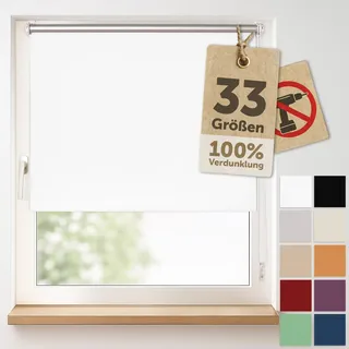 Blumtal Verdunkelungsrollo ohne Bohren 60x210cm - Thermorollo/Verdunklungsrollo 100% Verdunkelung - Klemmrollos für Fenster ohne Bohren - 4-lagiges Rollo UV-beständig - Abdunkelungsrollo Weiß
