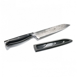 Genius Universalmesser Nicer Dicer Knife, scharfes Profi Messer aus Edelstahl mit Wellenschliff & Schutzhülle schwarz|silberfarben
