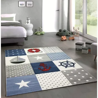 Carpetia Kinderteppich Kinderteppich Kinderzimmer Jungen Maritim Meer kariert blau, rund, Höhe: 13 mm blau rund | 160 cm x 160 cm x 13 mm