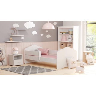 Dmora Einzelbett für Kinder, Kinderbett, Bett mit Fallschutz und Kopfteil "Wolke", cm 144x78h58, Farbe Weiß